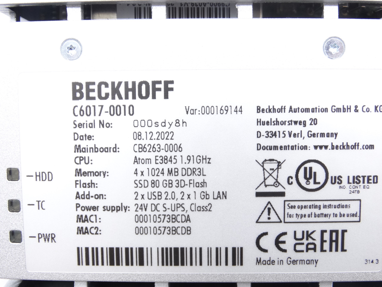 Beckhoff C6017-0010 PLC Module