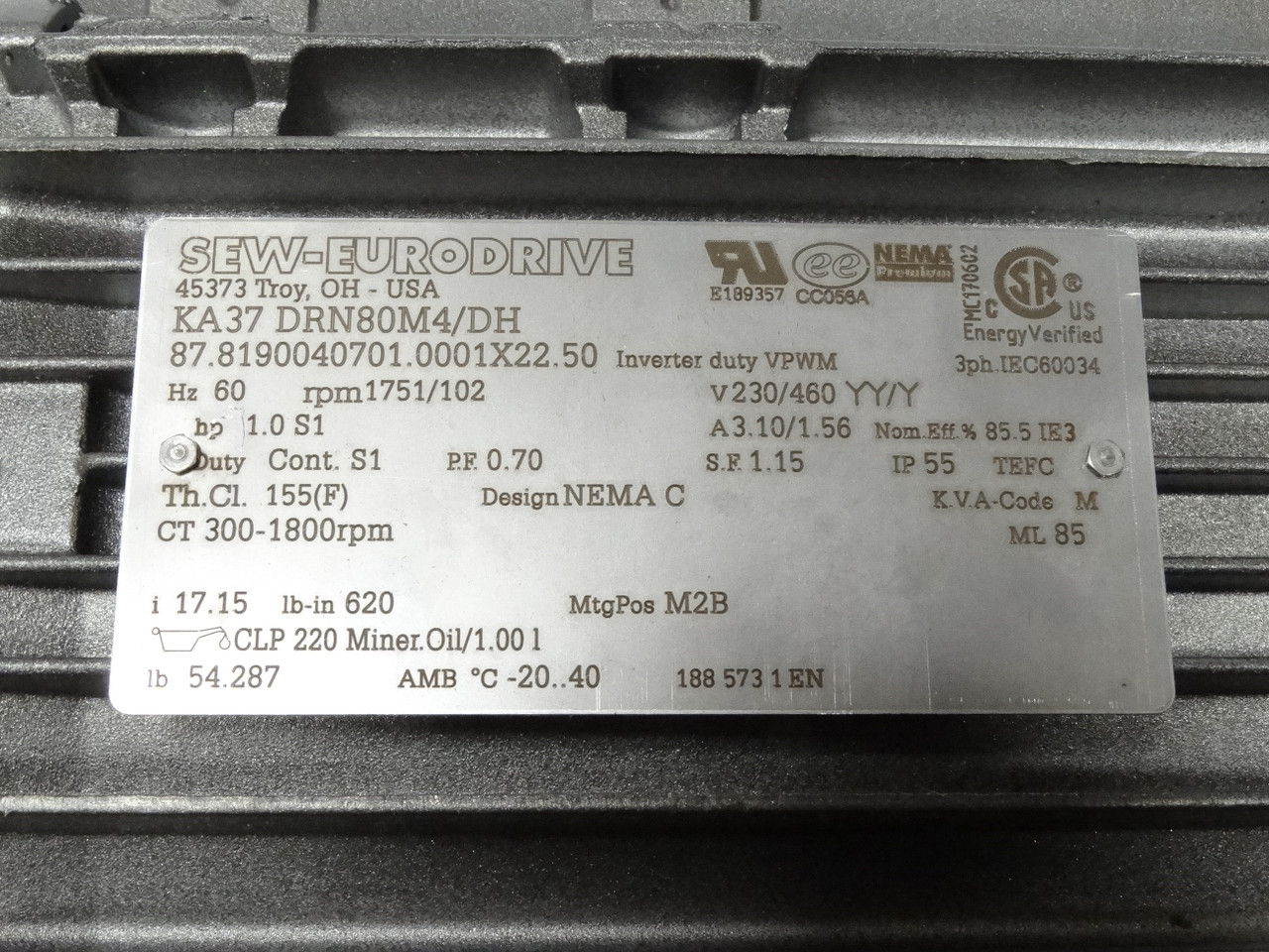 Sew Eurodrive KA37-DRN80M4/DH Motor