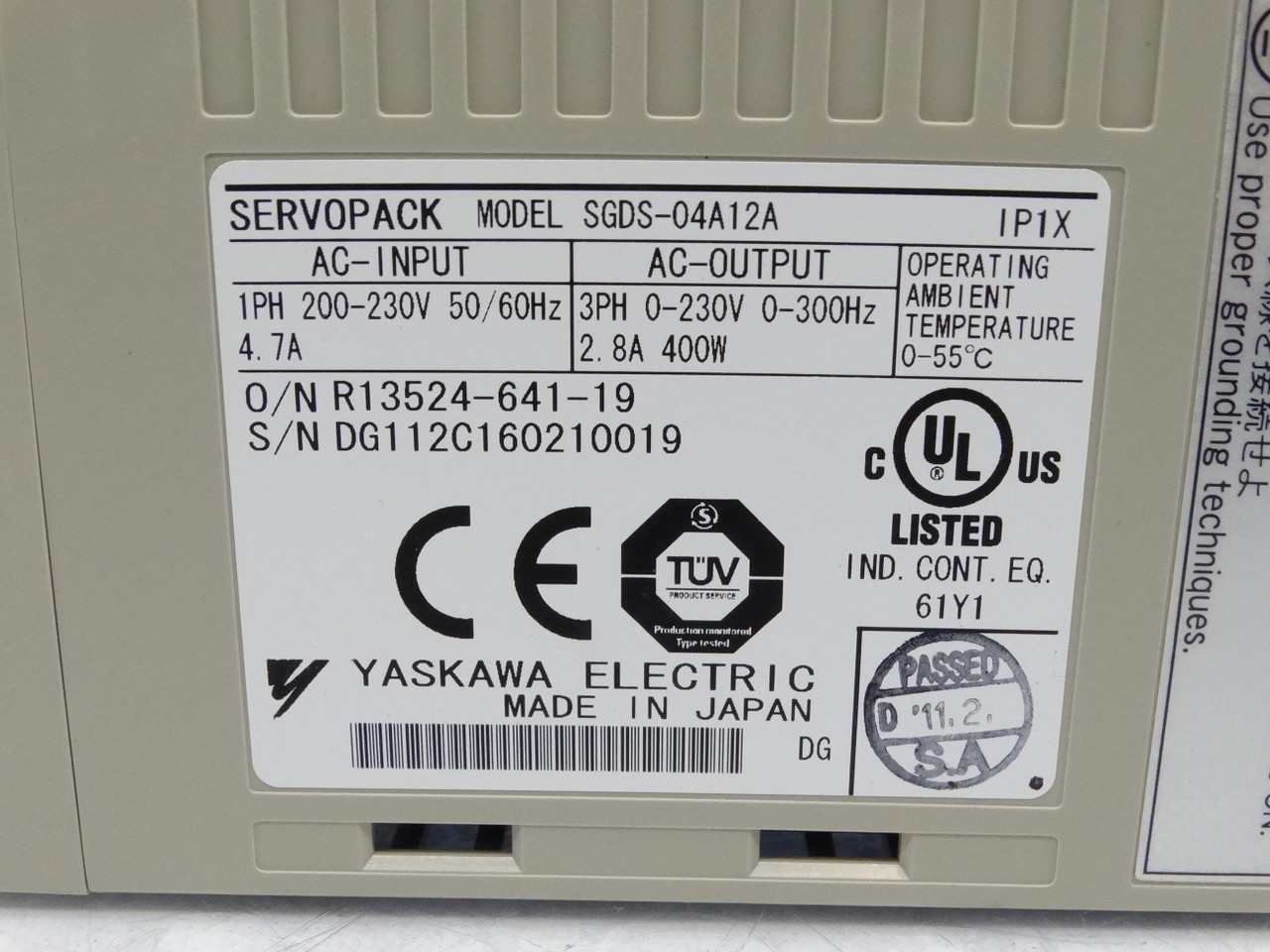 Yaskawa Electric SGDS-04A12A Servo Drive