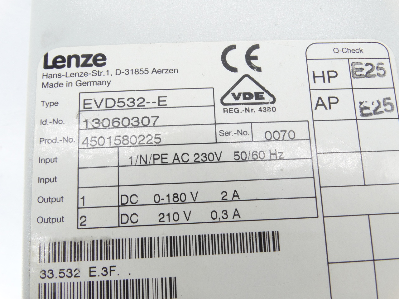 LENZE EVD532-E Drive Used