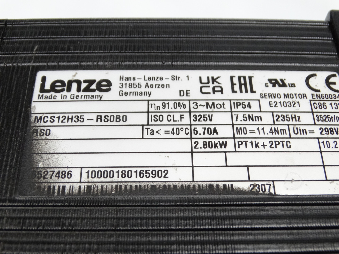 Lenze MCS12H35-RS0B0 /W G50BB182MHAK3C00 Motor