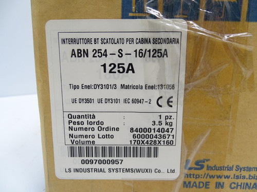 LS INDUSTRIAL SYSTEMS ABN 254-S-16/125A MOLDED CASE CIRCUIT BREAKER (134669 - NEW)