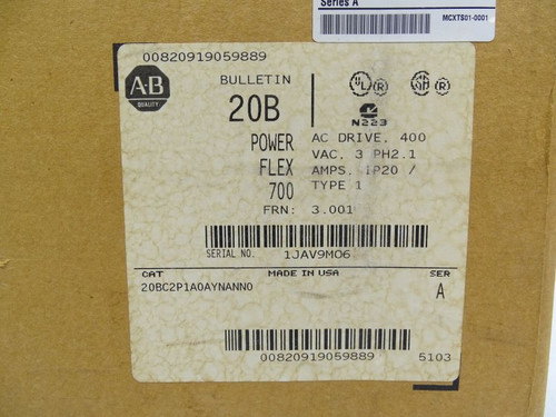 ALLEN-BRADLEY 20BC2P1A0AYNANN0 SER A POWERFLEX 700 AC DRIVE (RP039 - NEW)