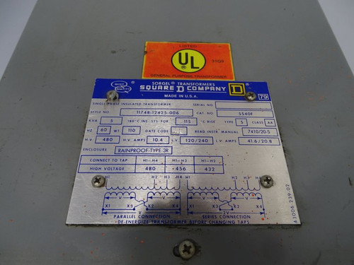 SQUARE D 5S40F TRANSFORMER (RP111 - USED)
