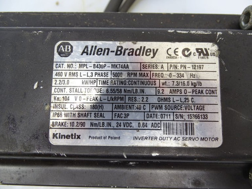 ALLEN-BRADLEY MPL-B430P-MK74AA SER A AC SERVO MOTOR (143712)