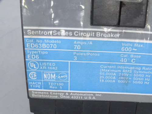 SIEMENS ED63B070 CIRCUIT BREAKER