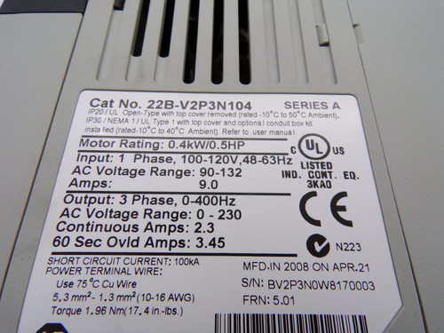 Allen Bradley 22B-V2P3N104 Series A Drive