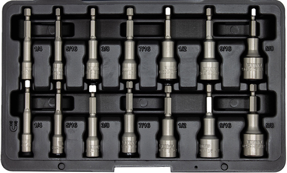PG175 - 12-PC SAE NUT SETTER KIT, HOLLOW & MAGNETIC, 1/4