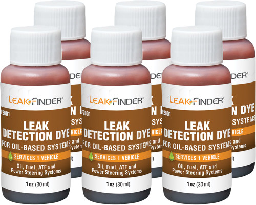 PG376 - OIL-BASED DYE, (6) 1 OZ (30 ML) BOTTLES, FINDS LEAKS IN OIL, FUEL, ATF, & POWER STEERING SYSTEMS