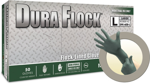 PG297 - DURA FLOCK® DFK-608,SU,INDL GRD.,FLK.LND,FULL TXT, BD CUFF, PF,DK GRN,SZ M