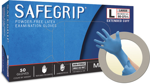 PG297 - SAFEGRIP® SG-375, SU EXAM, LTX, FULL TXT, EXTD BD CUFF, BLUE, SZ SMALL