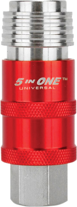 PG101 - 5 IN ONE™ UNIVERSAL SAFETY EXHAUST QUICK-CONNECT INDUSTRIAL COUPLER, 3/8" FNPT (ACCEPTS STYLES: M, V, T, A, L)