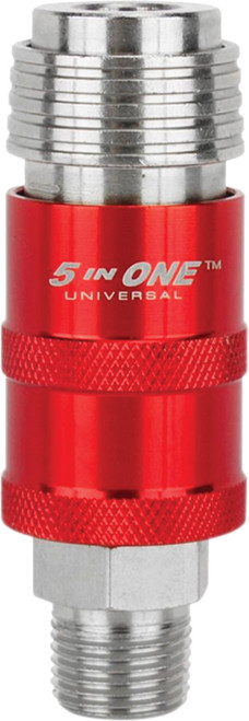 PG86 - 5 IN ONE™ UNIVERSAL SAFETY EXHAUST QUICK-CONNECT INDUSTRIAL COUPLER, 3/8" MNPT (ACCEPTS STYLES: M, V, T, A, L)