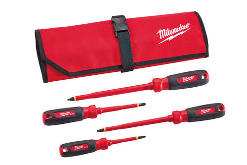 4-PC 1000V INSULATED SCREWDRIVER SET - SLOTTED: 1/4" & 3/8"; PHILLIPS: #1 & #2