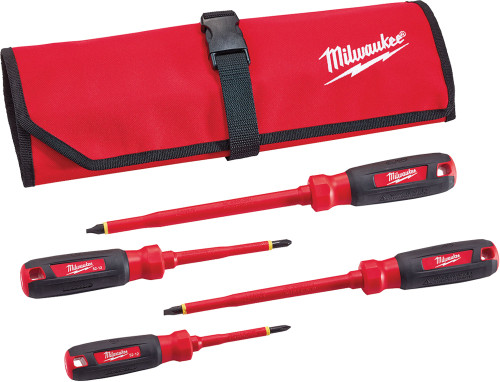 4-PC 1000V INSULATED SCREWDRIVER SET - SLOTTED: 1/4" & 3/8"; PHILLIPS: #1 & #2