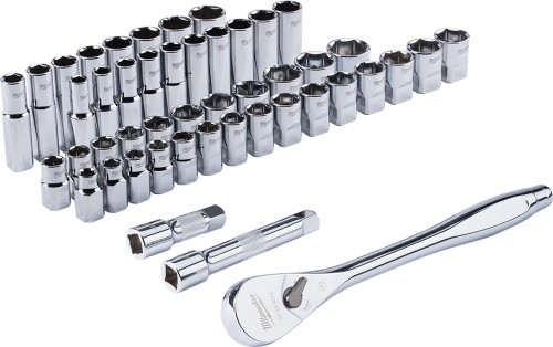 PG145 - 47-PC 1/2" DRIVE RATCHET AND SOCKET SET - SAE & METRIC - 1/2" TO 1-1/8", 10MM TO 24MM