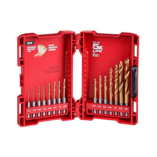 PG112 - 15-PC SHOCKWAVE IMPACT DUTY™ RED HELIX™ TITANIUM DRILL BIT SET, 1/16" – 3/8"