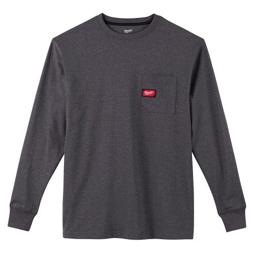 HEAVY DUTY POCKET T-SHIRT - LONG SLEEVE, GRAY - MEDIUM