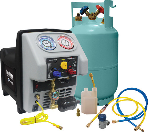 PG396 - SYSTÈME DE RÉCIPIENT RÉFRIGÉRANT À DOUBLE TURBO, COMPATIBLE AVEC TOUS LES RÉFRIGÉRANTS CFC, HCFC ET HFC, RÉSERVOIR DOT DE 30 LB