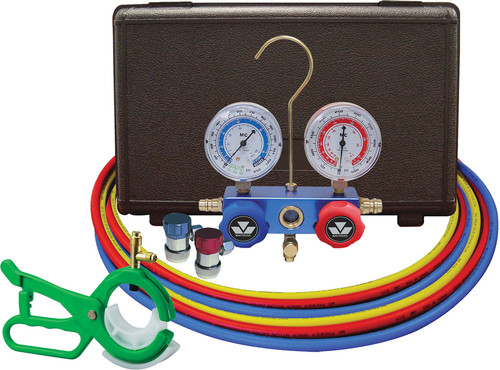 PG399 - R12/R134A ALUM. MANIFOLD, MAN. COUPLERS, 2 X 60" HOSES, W/ FREE 85530
