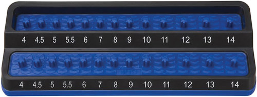 SUP"RT DE DOUILLE MÉTRIQUE PEU PROFOND ET PEU PROFOND À ENTRAÎNEMENT DE 1/4", 4 MM - 14 MM, 26 PIQUETS (BLEU)