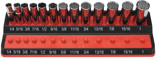 "RTE-DOUILLE PEU PROFONDE ET PROFONDE SAE DRIVE DE 3/8 ", 1/4 " - 1 ", 26 PIQUETS (ROUGE)