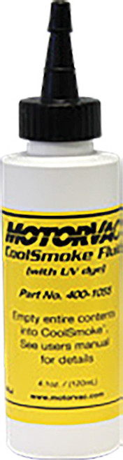 Replacement CoolSmoke Fluid enhanced with UV Dye.   4 fl oz or 120mL bottle. One bottle can do up to 200 smoke applications. Price per bottle.