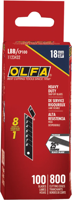 PG125 - 18MM LBB ULTRA-SHARP BLACK SNAP-OFF BLADE - PACK OF 100