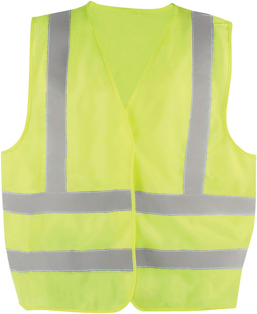 CSA APPR. "LYESTE. GILET DE CIRCULATION, HI-VIS JAUNE-VERT, 2" DE LARGE 360° HRZ. RAYURES, 2 VRT. RAYURES, X À L’ARRIÈRE – S/M