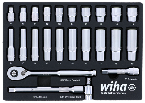 24 pièces 3/8 " Drive Professional Socket Tray Set - Métrique