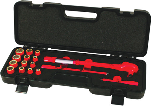 PG127 - 16-PC, 3/8" DR. INSULATED RATCHETING TORQUE WRENCH & SAE SOCKET SET, 4-37 FT-LB (5-50 NM), SOCKETS: 1/4" – 7/8", EXTENSIONS 125MM & 250MM