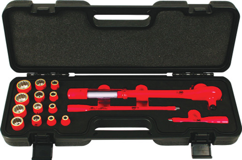 PG127 - 16-PC, 3/8" DR. INSULATED RATCHETING TORQUE WRENCH & METRIC SOCKET SET, 4-37 FT-LB (5-50 NM), SOCKETS: 8MM – 20MM, EXTENSIONS 125MM & 250MM