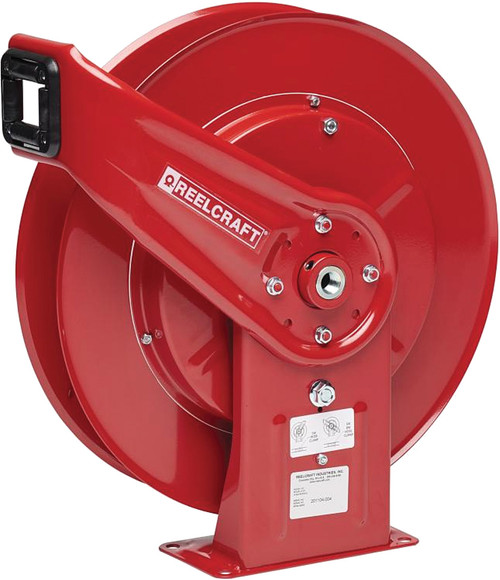 PG95 - 1/2" X 50 FT. PREMIUM DUTY SPRING RETRACTABLE AIR/WATER HOSE REEL (HOSE NOT INCLUDED), 1/2" NPTF INLET/OUTLET, 500 PSI