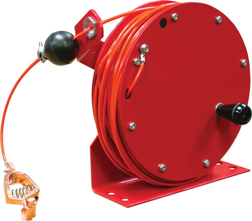 100 PIEDS HEAVY DUTY MAIN MANIVELLE STATIQUE DÉCHARGE / MISE À LA TERRE BOBINE, HI-VIS NYLON ORANGE RECOUVERT DE 1/8 " OD CÂBLE, 100A PINCE