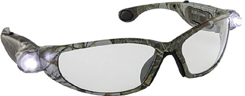 LED Inspectors Safety Glasses - Green Camo Frame with LED Lights - Clear Lens - Polybag