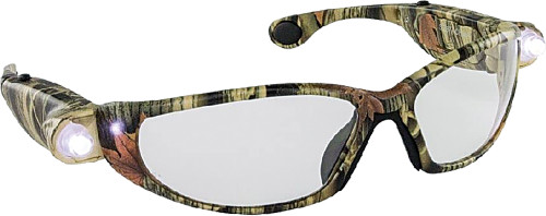 LED Inspectors Safety Glasses - Tan Camo Frame with LED Lights - Clear Lens - Polybag