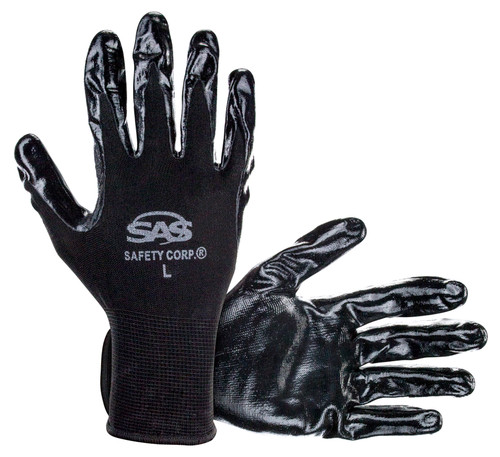 PawZ®  Black Nylon Knit Shell Gloves - Nitrile Palm Coating - 12 Pair Per Bag - Med - BULK  (Priced Per Pair)