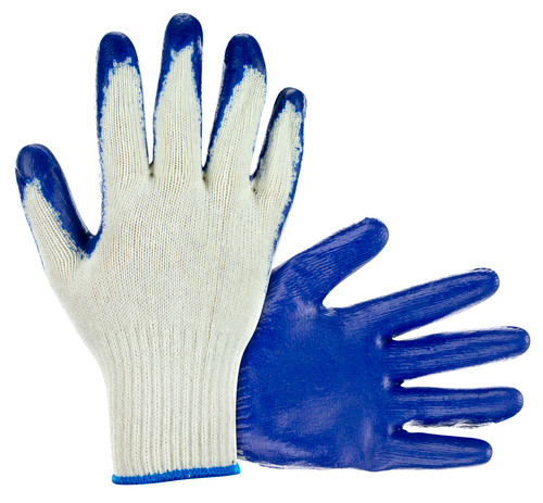 Gants de coque en coton / poly tricot - Revêtement de palme en latex bleu - 12 paires par sac - Taille unique - EN VRAC (prix par paire)
