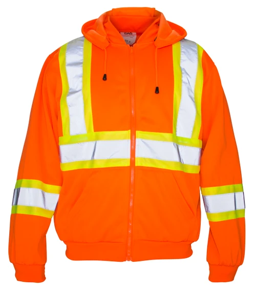 Sweat-shirt à capuchon, jaune de classe 2 avec garniture contrastante réfléchissante de 2" - Med