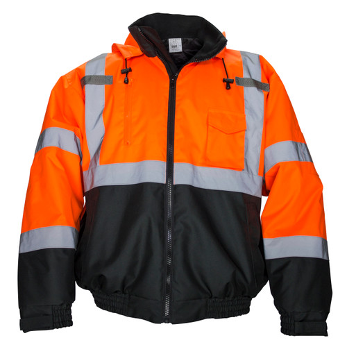 Hooded Bomber Jacket, Class 3 Yellow with 2" Reflective Contrasting Trim - Med