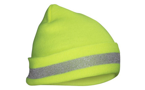 Bonnet tricoté, jaune avec garniture réfléchissante