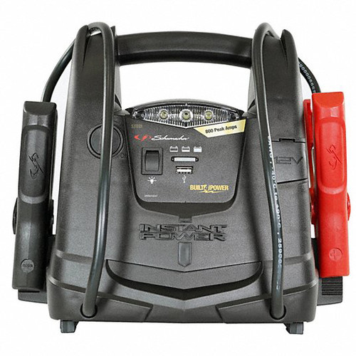 800 Peak Amp Portable Power Jump Starter + 12V DC/USB Power + Air Compressor + Light