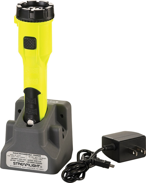 PG404 - 7" DUALIE® INTRINSICALLY SAFE RECHARGEABLE MULTI-FUNCTION FLASHLIGHT W/ MAGNETIC CLIP, 275 LUMENS, AC CHARING BASE, YELLOW