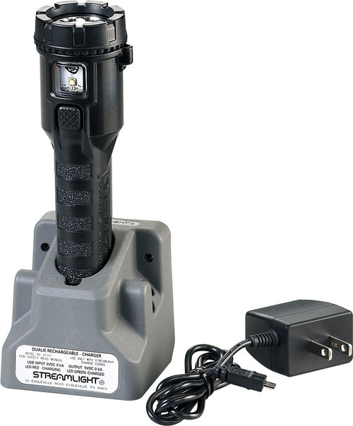 PG34 - 7" DUALIE® INTRINSICALLY SAFE RECHARGEABLE MULTI-FUNCTION FLASHLIGHT W/ MAGNETIC CLIP, 275 LUMENS, AC CHARING BASE,BLACK
