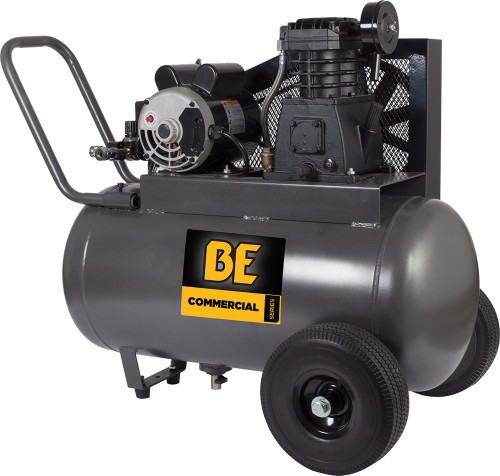 20 GALLON COMMERCIAL SERIES HORIZONTAL COMPRESSOR, 3 HP, SINGLE STAGE, 120 V, 15 AMPS, 8" FLAT-FREE TIRES