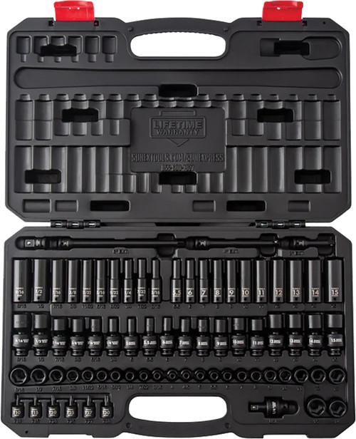 PG134 - 74-PC PRISE 1/4" 6 PT. SAE & METRIC, ENSEMBLE DE DOUILLES D’IMPACT STANDARD & DEEP MASTER, 3/16 »-9/16 », 4-15 MM, T10-T30