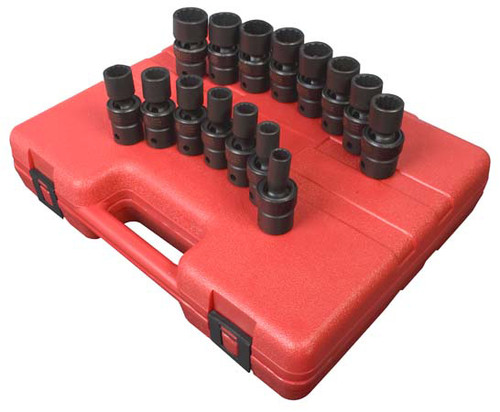 15pc 1/2" Dr 12 Pt Metric Univ Impact Socket