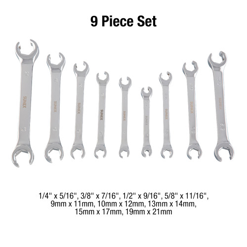 9 Pc. Full Polish SAE & Metric Flare Nut Wrench Set