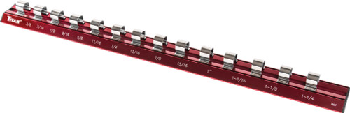 PG215 - RAIL DE DOUILLE MAGNÉTIQUE ROUGE À 14 FENTES, PRISE 1/2", 3/8" - 1-1/4"