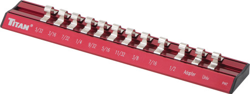PG215 - RAIL DE DOUILLE MAGNÉTIQUE ROUGE À 12 EMPLACEMENTS, PRISE 1/4", 5/32 » - 1/2 », ADAPTATEUR ET JOINT EN U